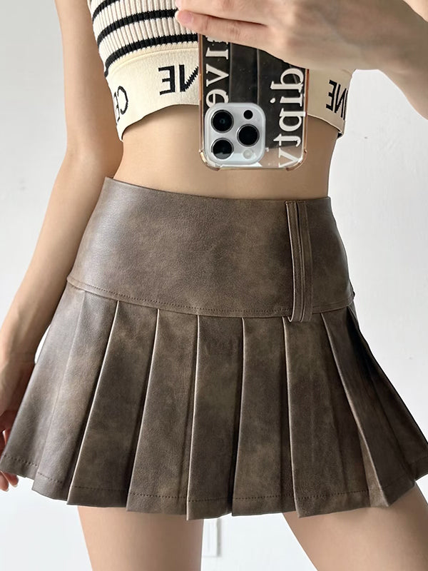 A-Line High Waisted Pleated Solid Color Skirts Bottoms