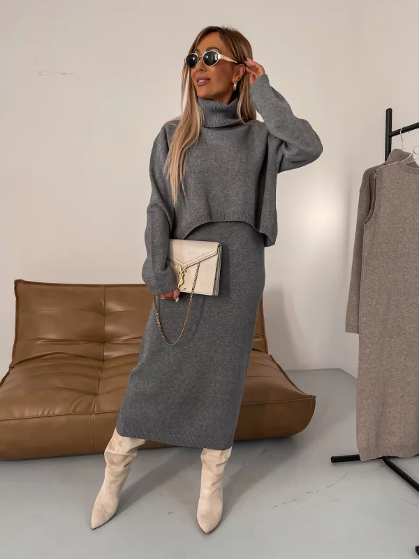 Ensemble élégant Audrey - Pull à col roulé et jupe assortie pour un look chic et sophistiqué