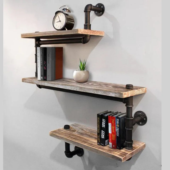 Retro Industrial Water Pipe Wall Shelves – Triple Tier