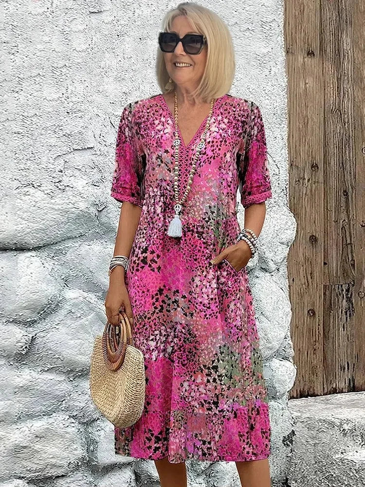 Emelith - Leopard Lace V-Neck Summer Dress
