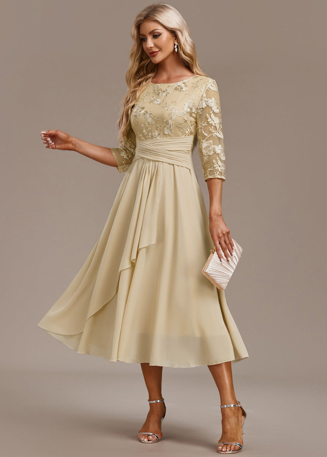 ZYRELITH –  SLEEVE ROUND NECK DRESS