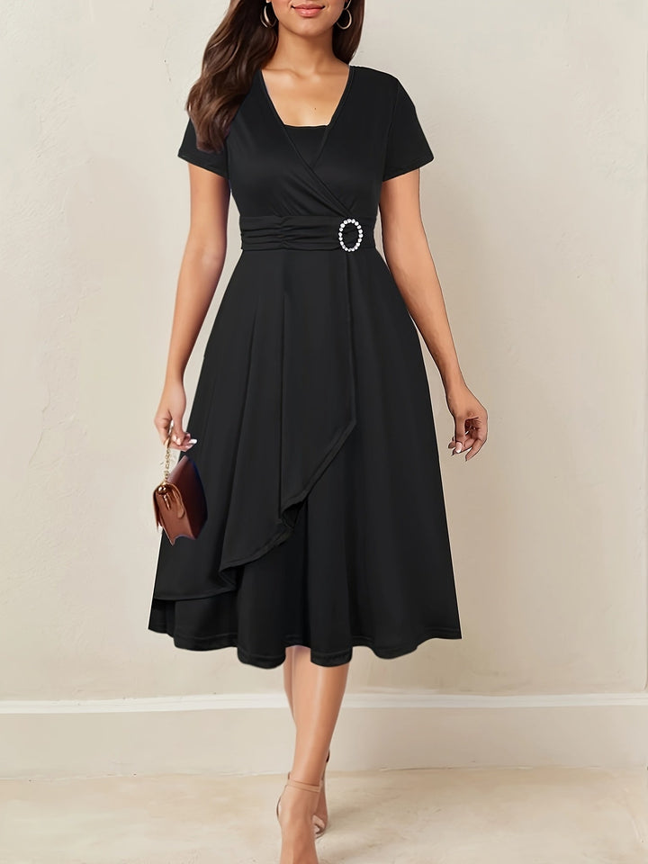 Hilda - Elegant Rhinestone V-Neck Evening Dress