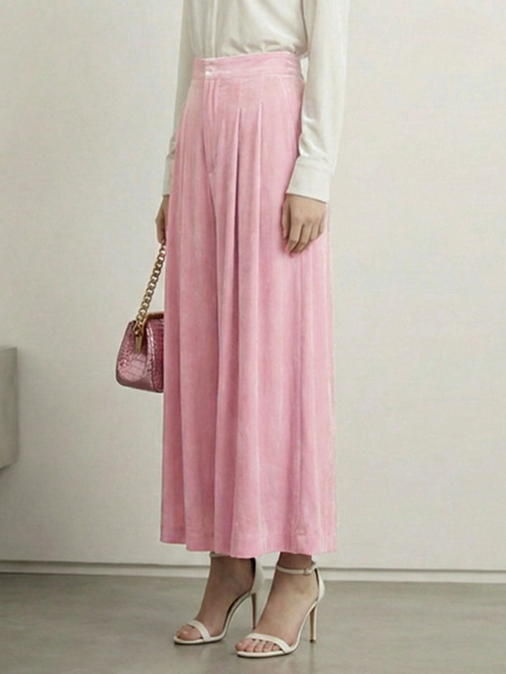 High Waisted Elasticity Pleated Pockets Solid Color Skirts Bottoms