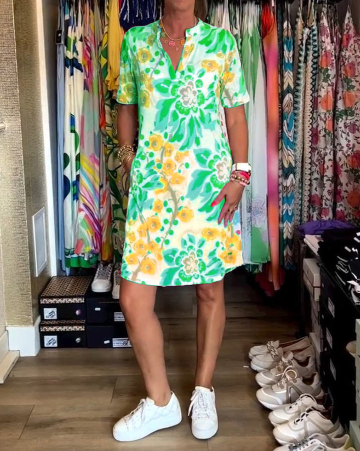Ivendra - Short Sleeve Floral Print Dress