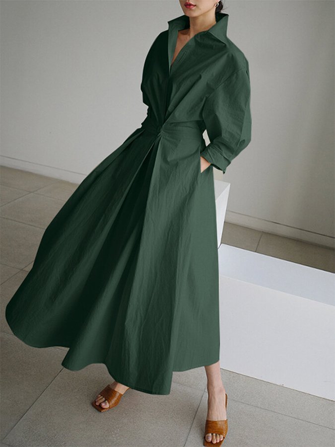 Brynn - Chic Polo Collar A-Line Swing Dress