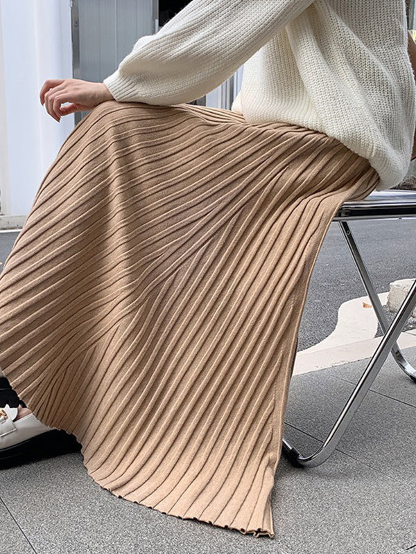 A-Line High Waisted Pleated Solid Color Skirts Bottoms