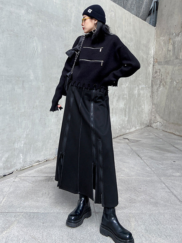 A-Line Irregularity Solid Color Split-Joint Split-Side Zipper Skirts Bottoms