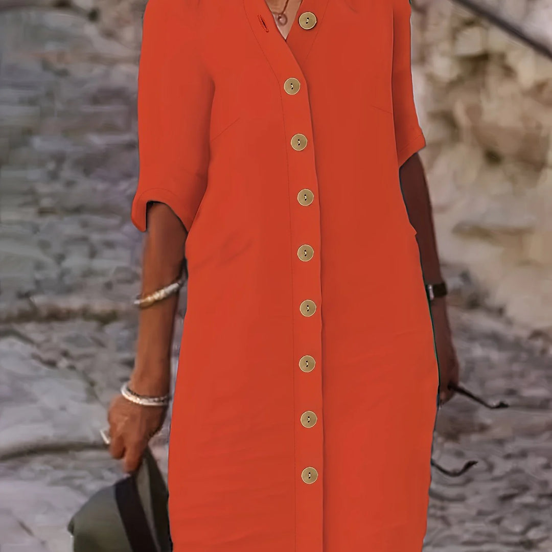 Button-Down Shirt Dress – Effortless Midi Dress with Relaxed Fit for Everyday & Smart Casual Wear
