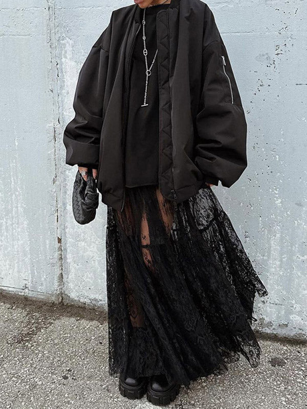 A-Line High Waisted Gauze Pleated See-Through Split-Joint Skirts