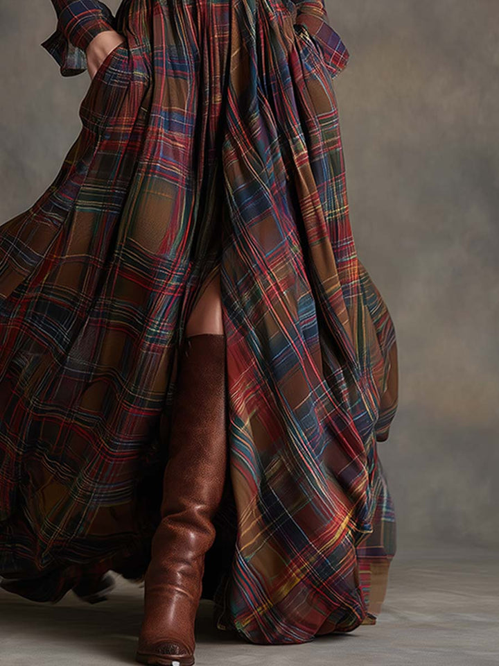 RACHEL – TIMELESS PLAID FLOW SHIRT DRESS