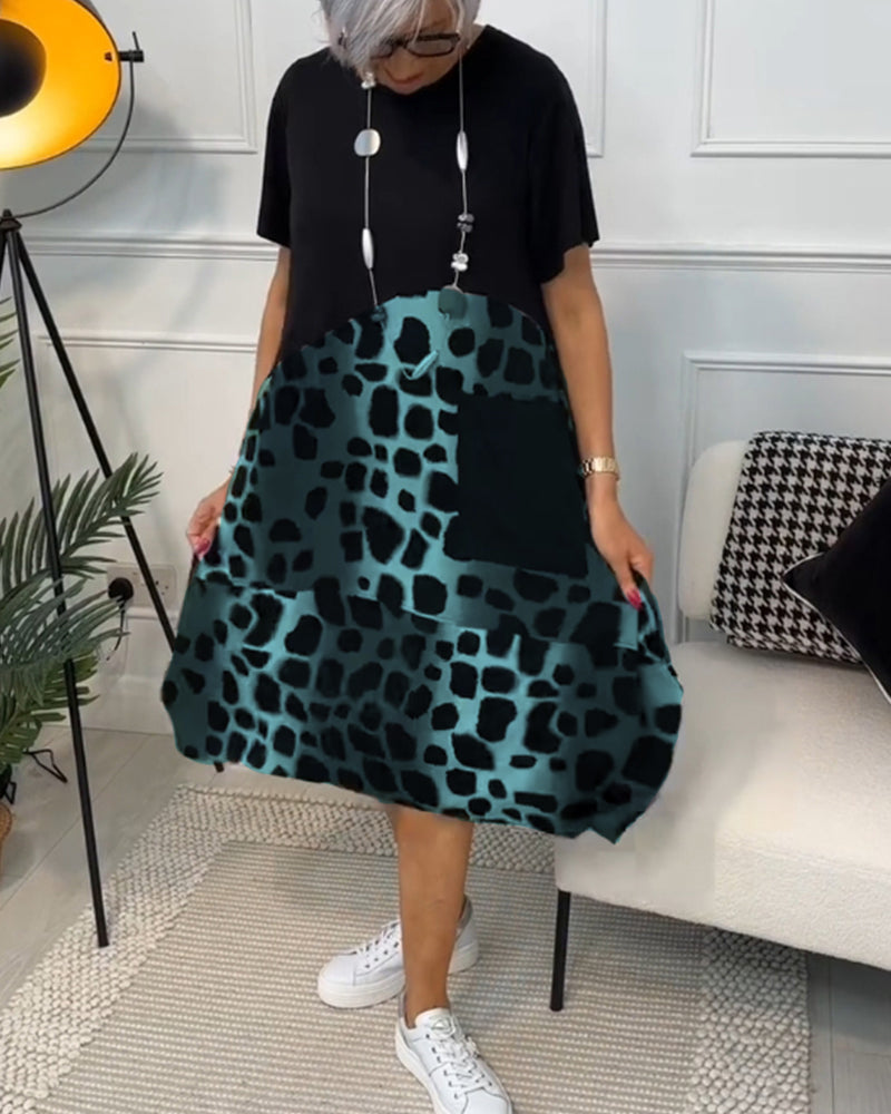 Allison - Stylish Short Sleeve Leopard Print Midi Dress