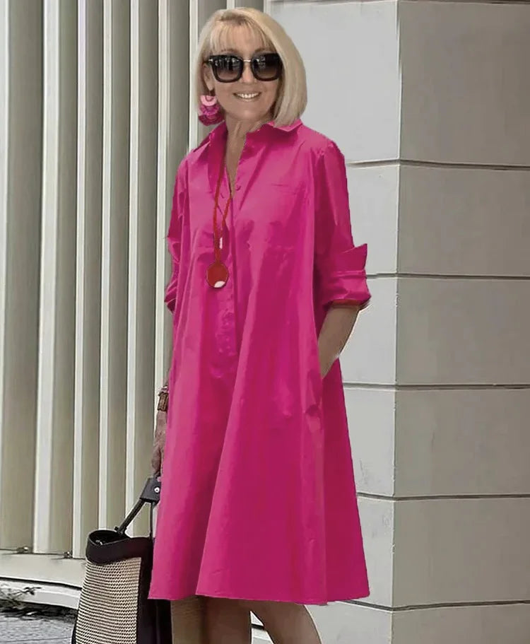 SAORI – SHIRT COLLAR POCKET MIDI DRESS