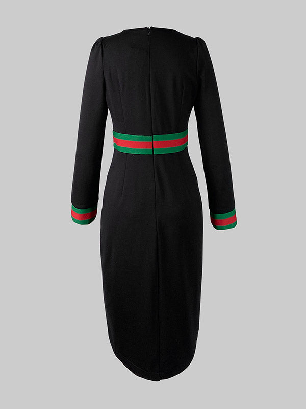 Long Sleeves Striped Deep V-Neck Mini Dresses