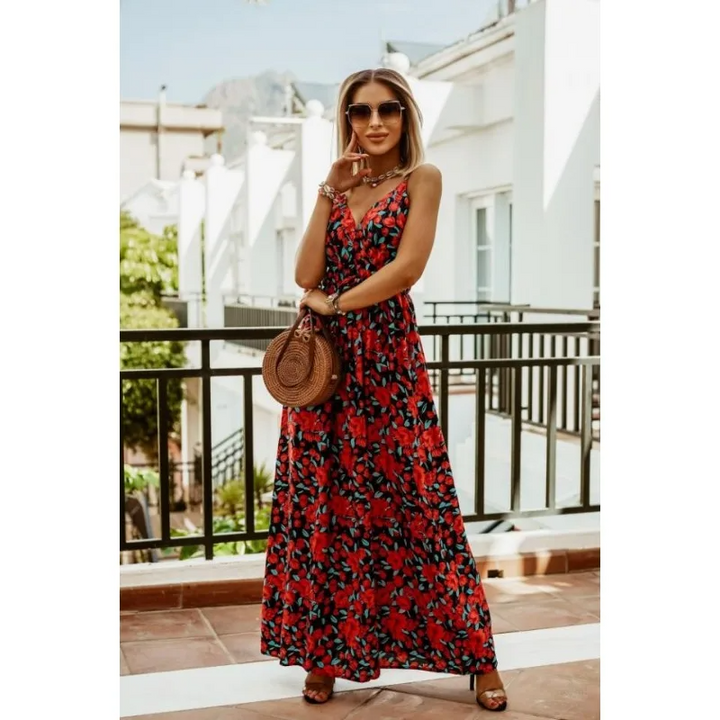 Hattie - Printed Design Ruffle Waistband Commuter Dress