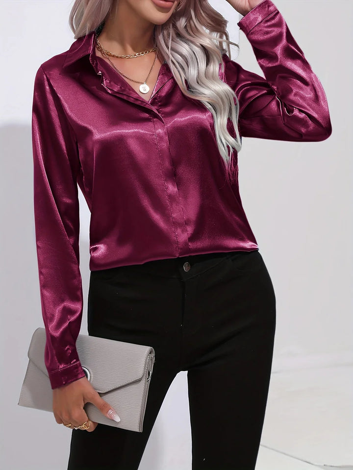 Satin Button-Up Blouse – Elegant Smooth Finish Shirt for Work & Smart Everyday Styling