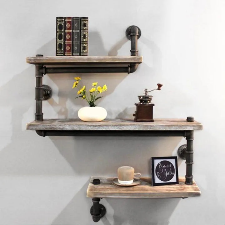 Retro Industrial Water Pipe Wall Shelves – Triple Tier
