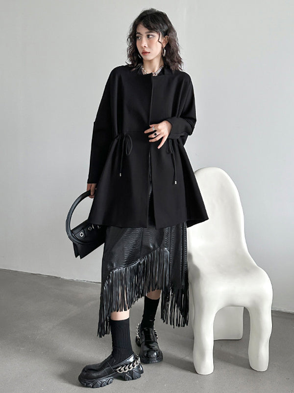 A-Line Irregularity Asymmetric Buttoned Crocodile Texture Solid Color Tasseled Skirts Bottoms