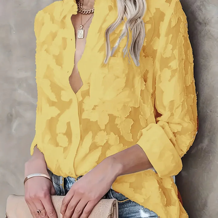 Jacquard Button-Up Shirt – Elegant Textured Blouse for Refined Everyday & Smart Styling