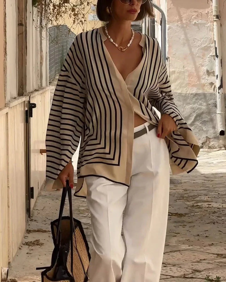 Split Stripe Casual Shirt – Modern Color Block Button-Up for Relaxed Everyday Style