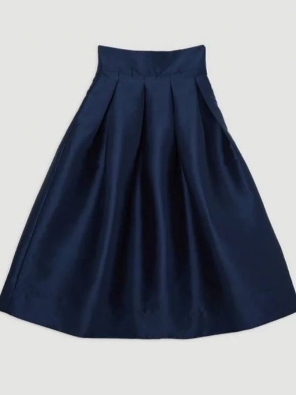A-Line High Waisted Pleated Solid Color Zipper Skirts Bottoms