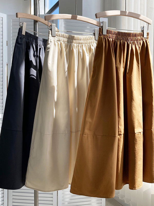 Stylish A-Line Elastics Solid Color Skirts