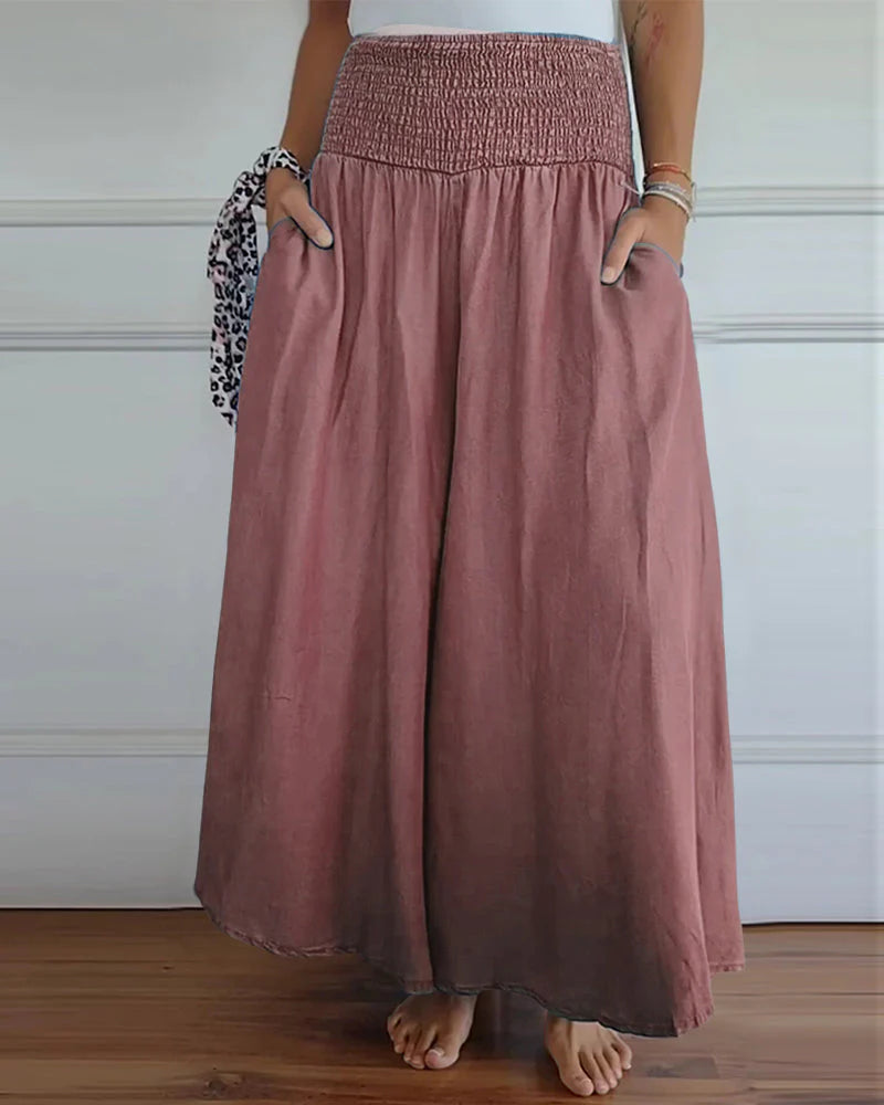 Comfy Wide-Leg Pants – High Waist Smocked Trousers for Casual & Lounge Wear