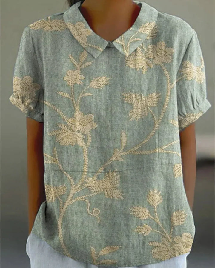Retro Floral Cotton Linen Shirt – Lightweight Breathable Button-Up for Casual Everyday Style