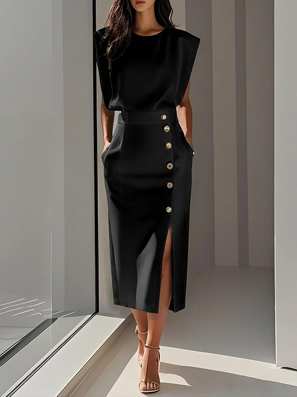 High Waisted Loose Split-Front Split-Joint Skirts