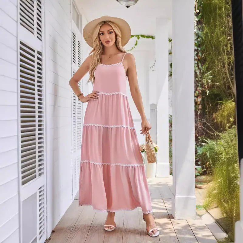 Women’s Lace Layered Dress Elegant Maxi Length with Tiered Skirt
