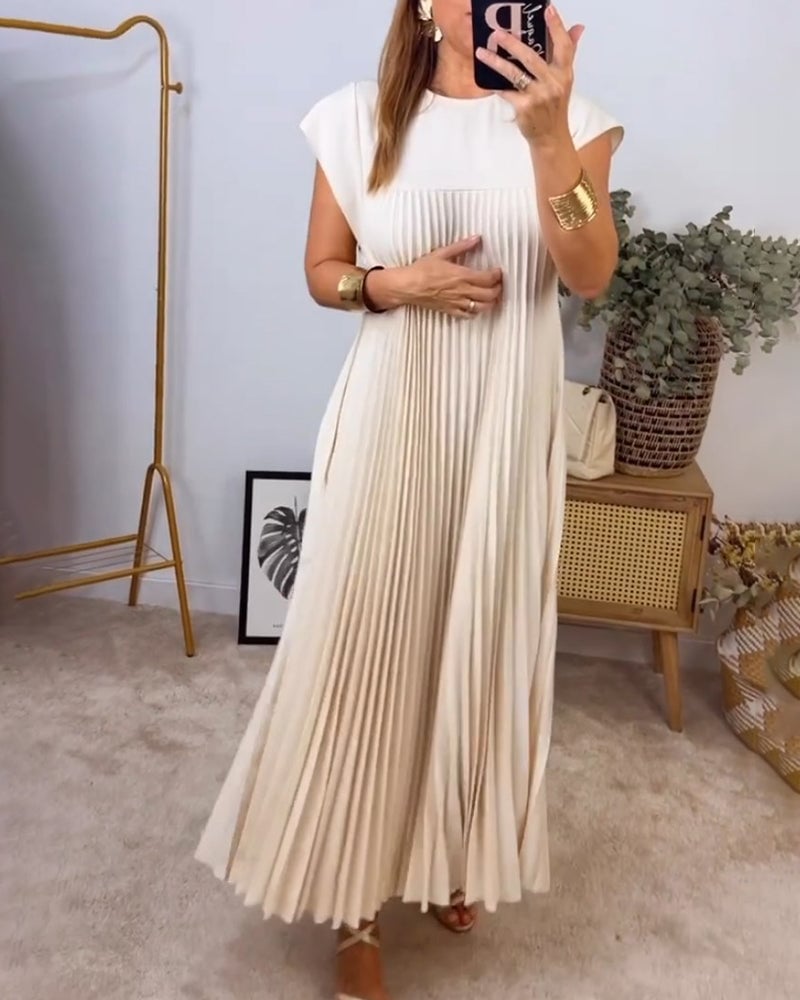 Sorrel - Elegant Spliced Pleated Maxi Dress