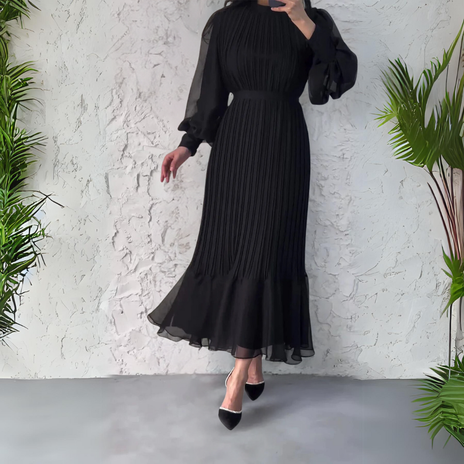 Cami - Chic French Fall Mesh-Accented Evening Gown