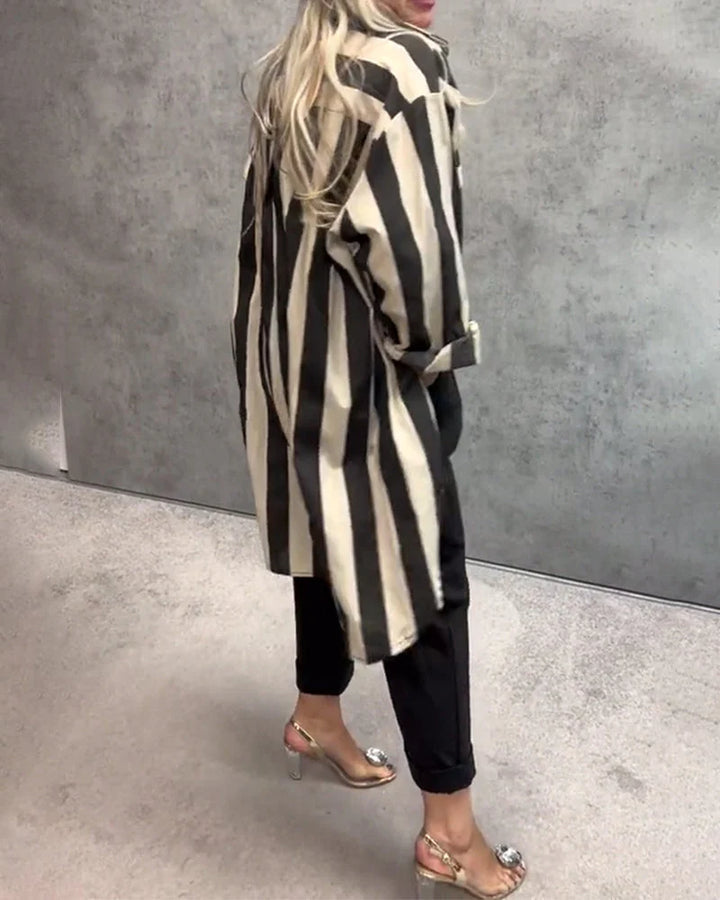 Relaxed Long Sleeve Striped Shirt – Lightweight Button-Up for Casual & Everyday Styling