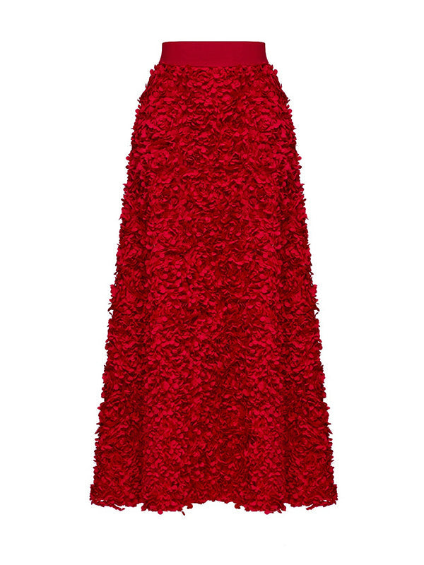 A-Line High Waisted Solid Color Three-Dimensional Flower Skirts Bottoms