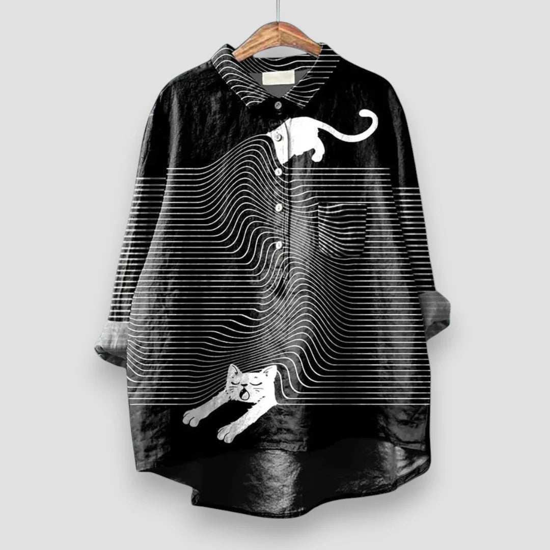 Dog Print Button-Up Shirt – Lightweight Casual Top for Everyday Relaxed Styling
