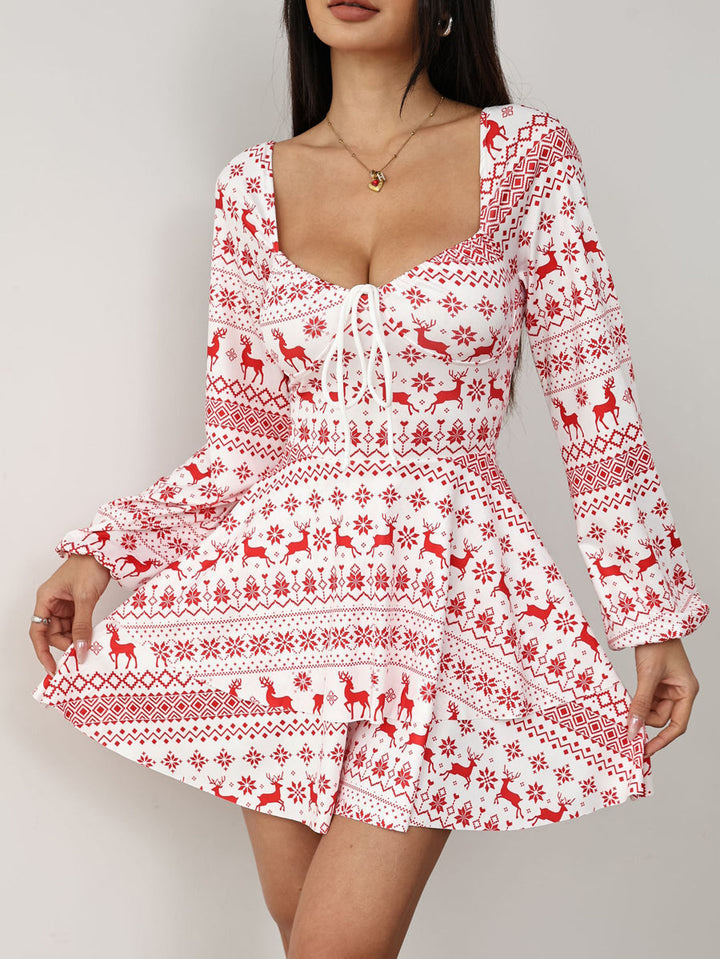 A-Line High Waisted Backless Double Layered Drawstring Elasticity Pleated Square-Neck Rompers