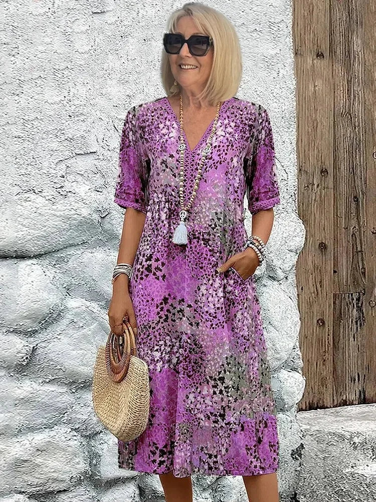 Emelith - Leopard Lace V-Neck Summer Dress