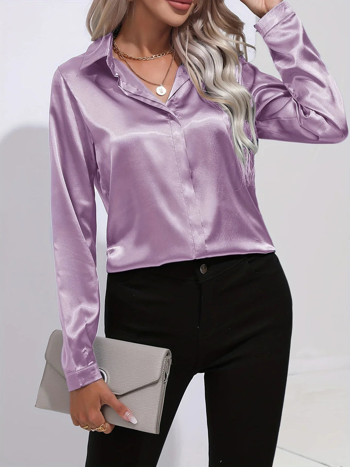 Satin Button-Up Blouse – Elegant Smooth Finish Shirt for Work & Smart Everyday Styling