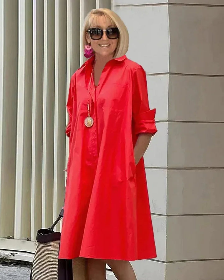 SAORI – SHIRT COLLAR POCKET MIDI DRESS