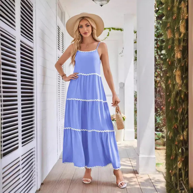 Women’s Lace Layered Dress Elegant Maxi Length with Tiered Skirt