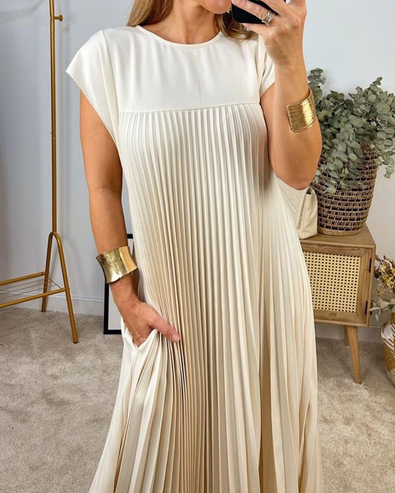 Sorrel - Elegant Spliced Pleated Maxi Dress