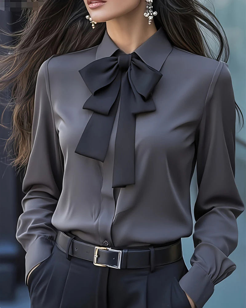 Knot Detail Ruffle Blouse – Long Sleeve Elegant Top for Refined Everyday & Smart Styling