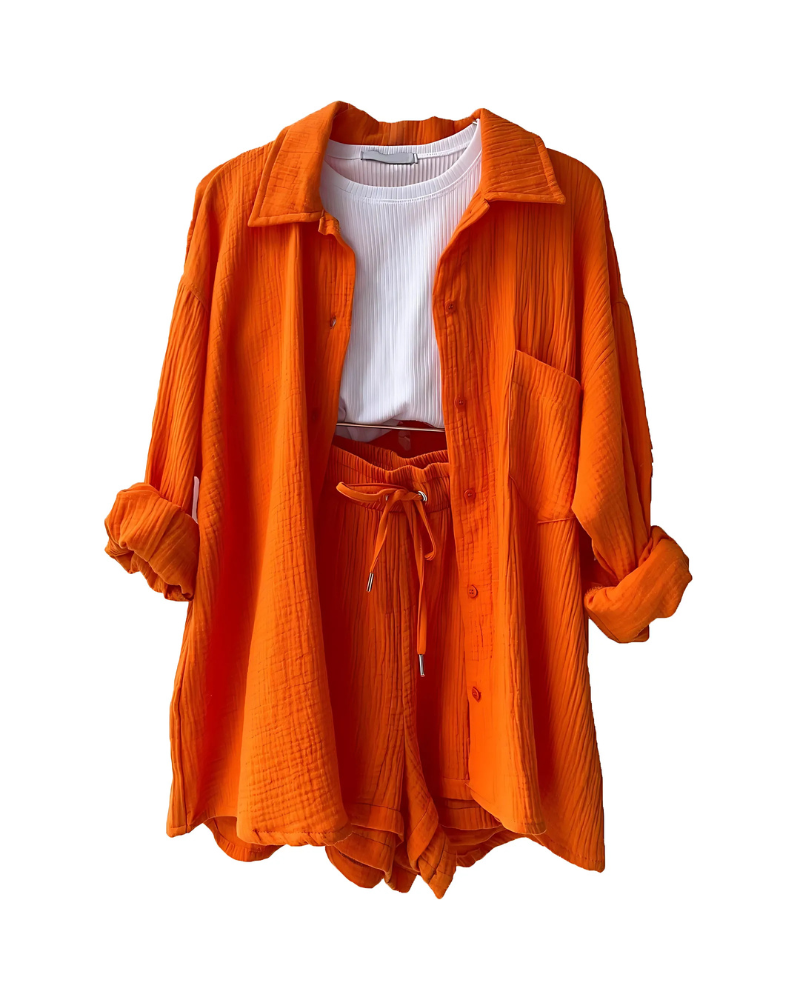 Maylee - Cotton Button-Up Shorts Set