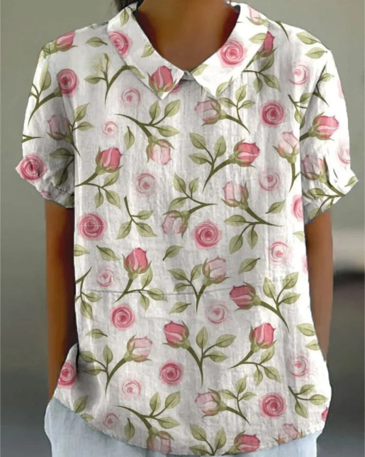 Retro Floral Cotton Linen Shirt – Lightweight Breathable Button-Up for Casual Everyday Style