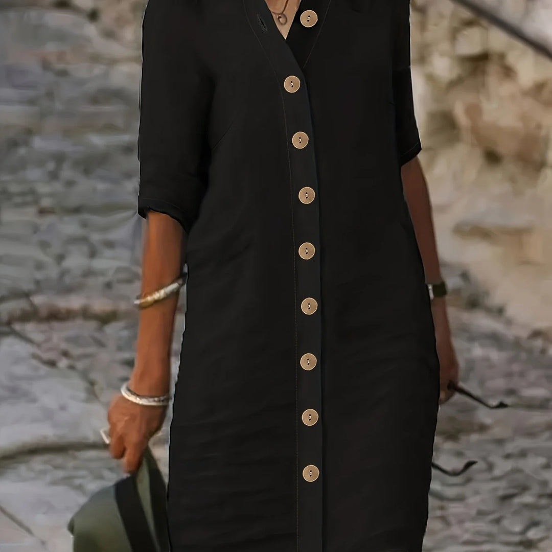 Button-Down Shirt Dress – Effortless Midi Dress with Relaxed Fit for Everyday & Smart Casual Wear