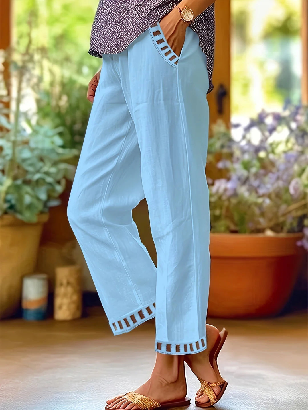 Contrast Trim Cropped Pants – Relaxed Fit Lightweight Trousers for Modern Casual Styling