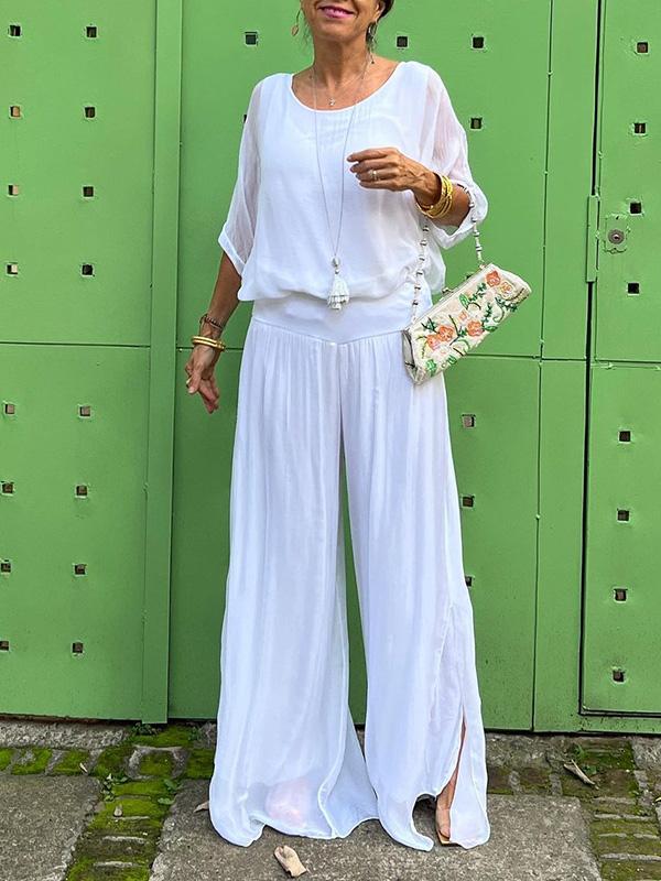 ESMERALDA – ELEGANT CHIFFON WIDE-LEG PANTS TWO-PIECE SET