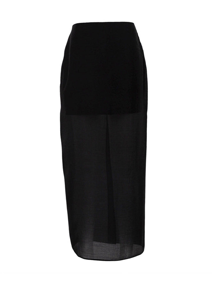 Bodycon High Waisted See-Through Solid Color Split-Joint Skirts Bottoms