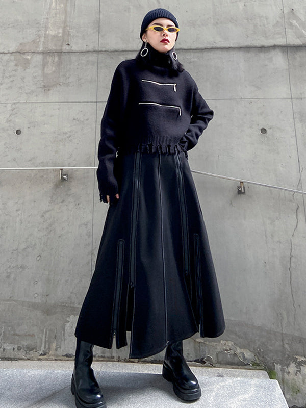 A-Line Irregularity Solid Color Split-Joint Split-Side Zipper Skirts Bottoms