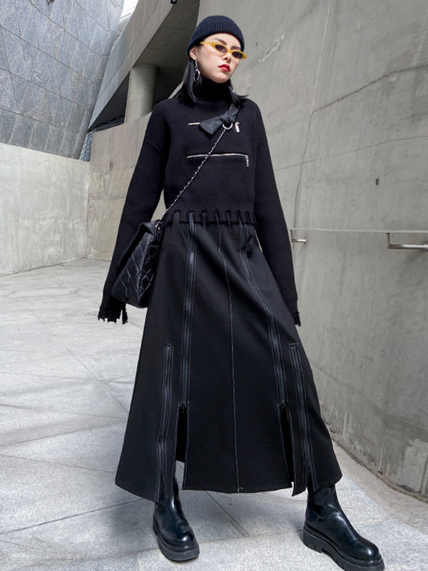 A-Line Irregularity Solid Color Split-Joint Split-Side Zipper Skirts Bottoms