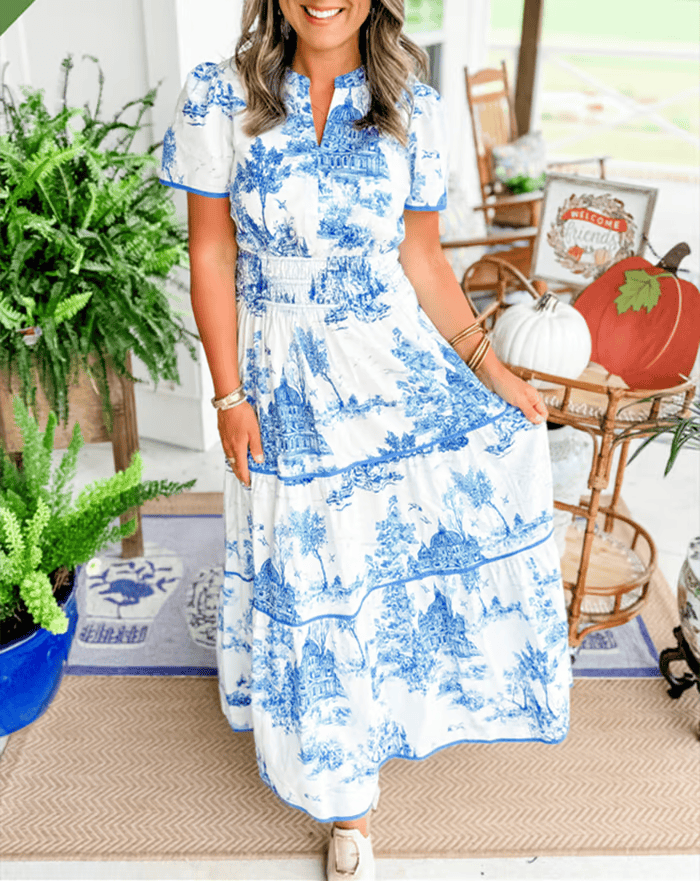 Solene - Boho Chic V-Neck Floral Maxi Dress
